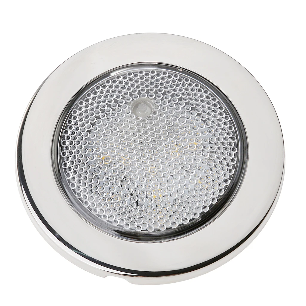 Marine 9 LED Round Light Prismatic Push Lens ON / OFF Brushed Nickel Bezel
