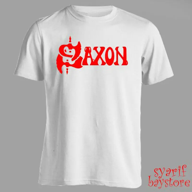 Saxon металлическая лента логотип мужская Белая Футболка размер S M L XL 2XL 3XL
