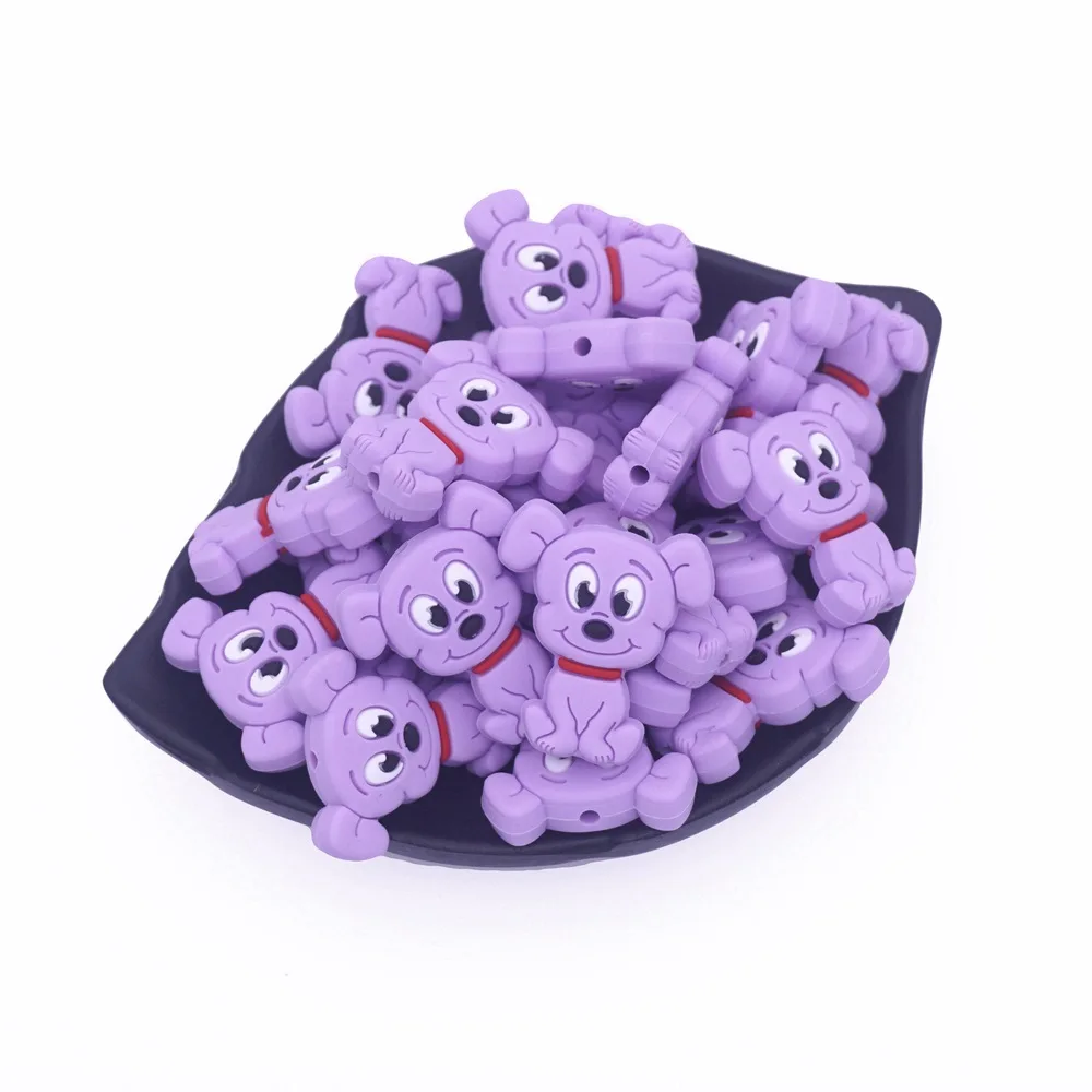 Violet 5 шт., для пищевых продуктов мультфильм собака щенок силиконовые бусины Мини Diy Прорезыватель игрушка Ожерелье Подвеска для жевания и кусания детский Прорезыватель - Цвет: Violet