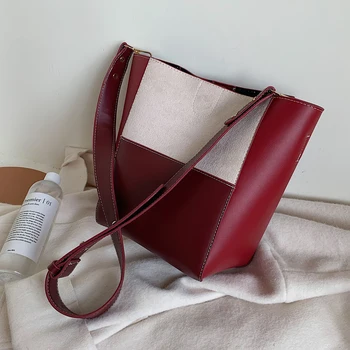 

Contrast Color PU Leather Crossbody Bags For Women 2019 Quality Bucket Bag Lady Shoulder Messenger Bag Female Handbags
