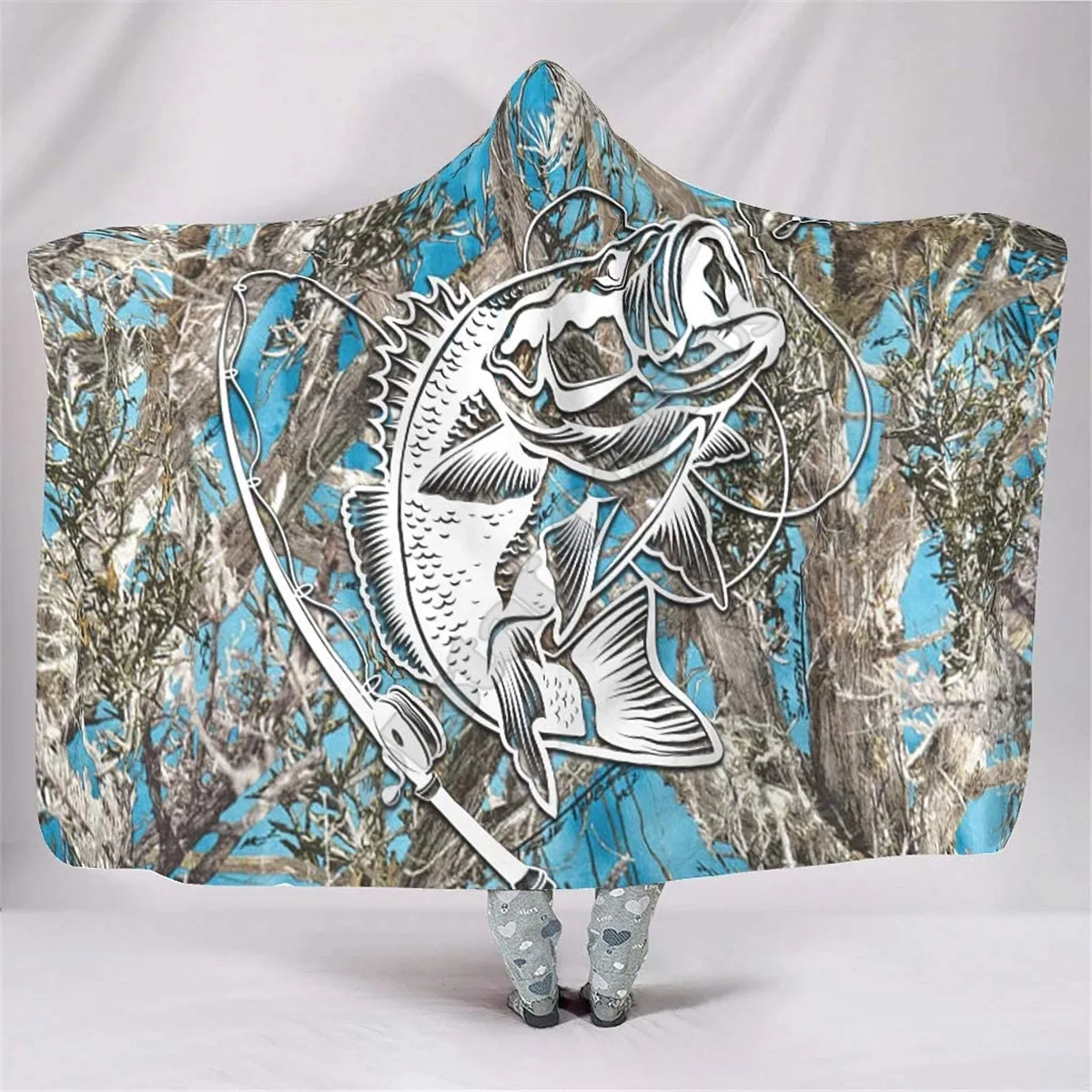 

Fishing Tattoo 3D Printed Hooded Blanket Adult child Sherpa Fleece Wearable Blanket Cuddle Offices in Cold Weather Gorgeous 02
