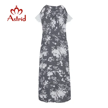 

Astrid 2020 spring summer dresses flower print cotton O-Neck Striped long dress Drawstring Petal Sleeve Women's Clothing F6045