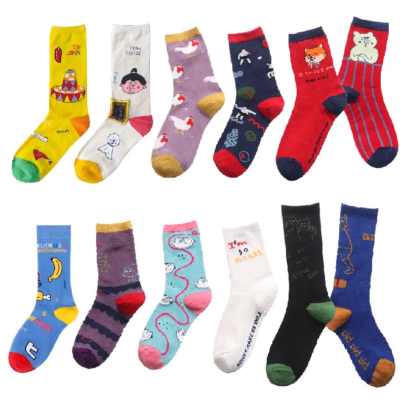 Японский Kawaii Для женщин Животные Мультяшные носки без пятки с принтом «Розовая пантера» хлопковые носки Harajuku женские забавные носки унисекс, носки пара колготы средней длины