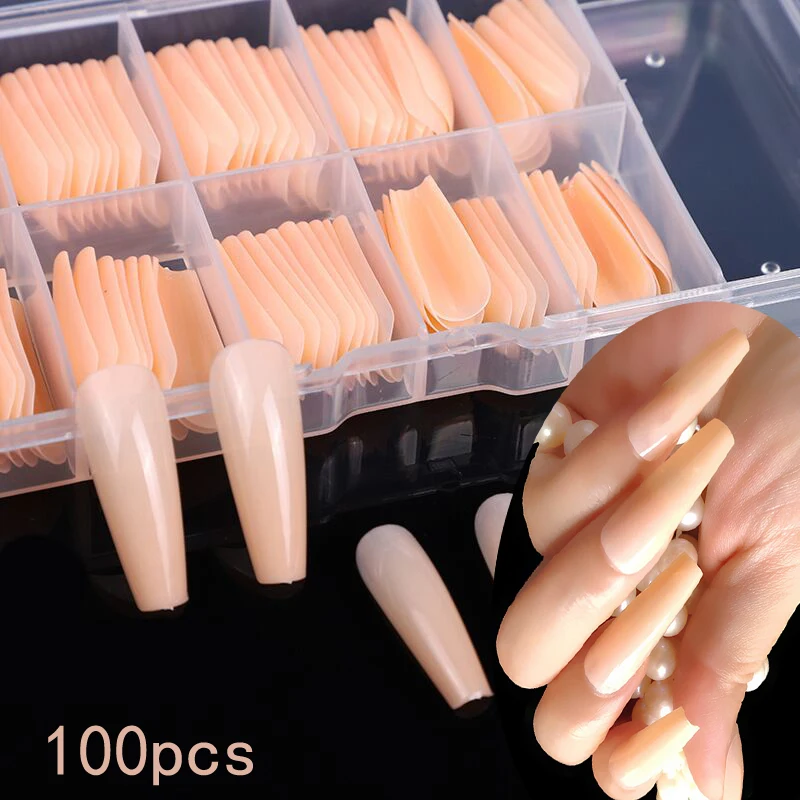 

100pcs /box false nails Solid Color Acrylic Shiny Holiday Nails Ballerina Simple Fake Nails Press on Nails Manicure fashionable