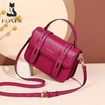 

FOXER Brand Fashion Women's Shoulder Messenger Bag Korean Style Cow Leather Ladies Handle Bags Commute Casual Crossbody Flip Bag