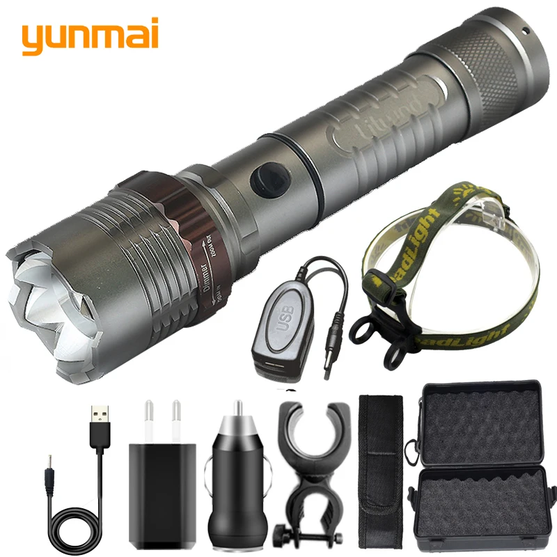 

Led Tactical Flashlight Zoom Waterproof Torch XM-L T6 5 Mode Powerbank Rechargeable 18650 AAA Battery Bicyle Bike Light Lantern