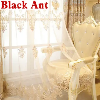 

Luxury European Crown Embroidery Curtain Fabric Villa Bedroom Gold Tassel Blackout Window Drapes Living room Cortina X821F