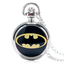 Мода карманные часы серебряные гладкой поверхности Полный Охотник кварц мини Бэтмен популярный модный Цепочки и ожерелья цепи кулон