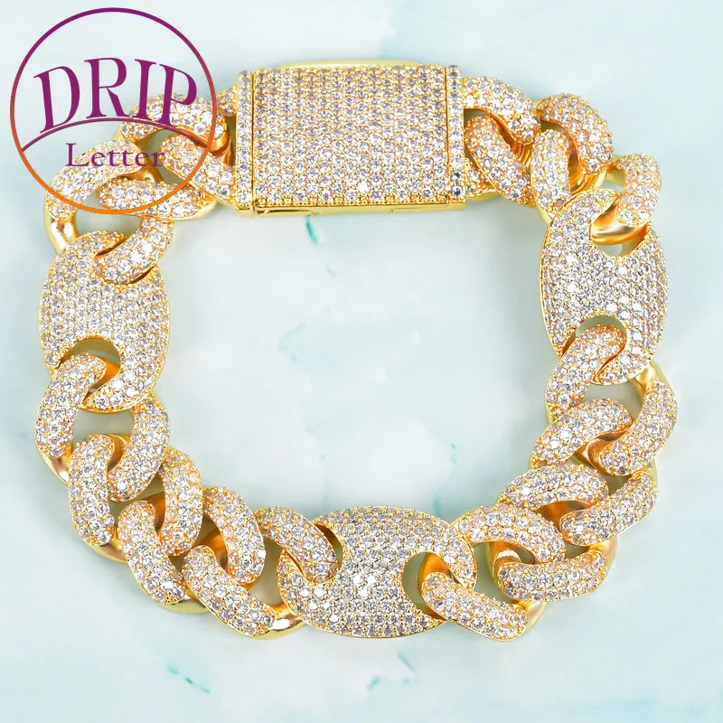 

Drip Letter Cuban Bracelet for Men Link Chain Solid color Real Gold Plated Hip Hop Prong Setting Jewelry 2023 Fashion