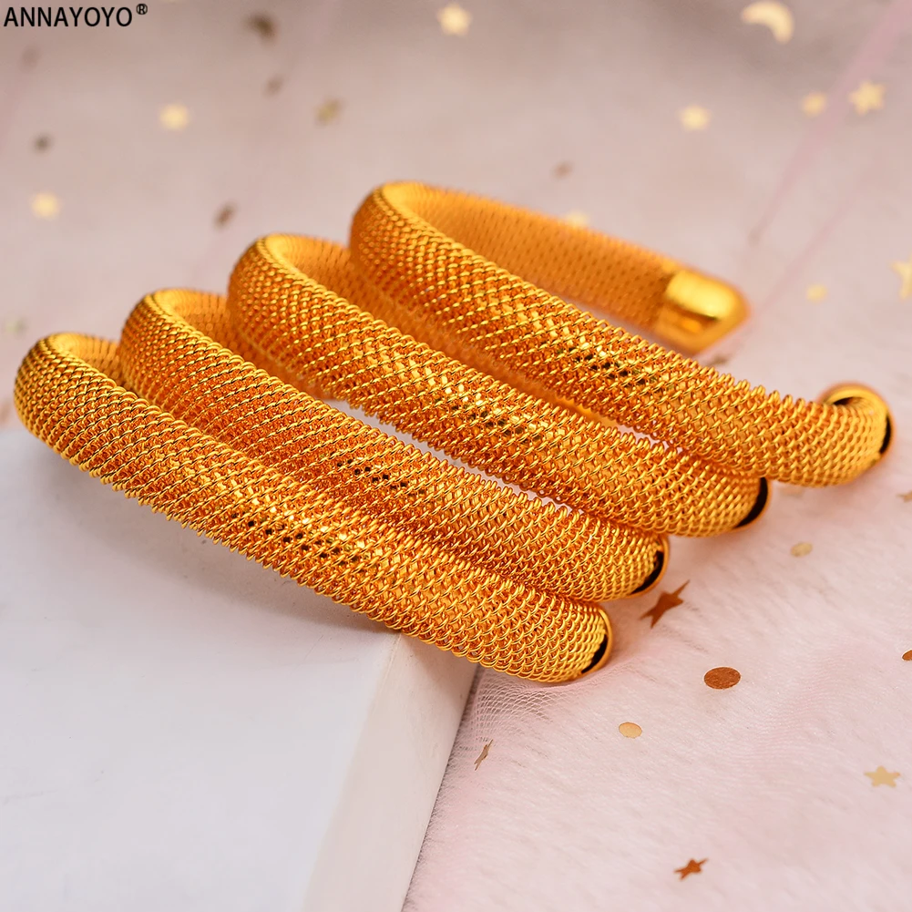 4pcs/Set 24K Dubai Gold Color Cuff Bangle For Women Ethiopian Jewelry bracelets African wedding jewelry For Bangles Party gifts bangle bracelet beaded bracelet