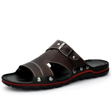 2021 New Quality Leather Non-Slip Slippers Men Beach Sandals Comfortable Summer Shoes Men Slippers Classics Flip Flops Big Size