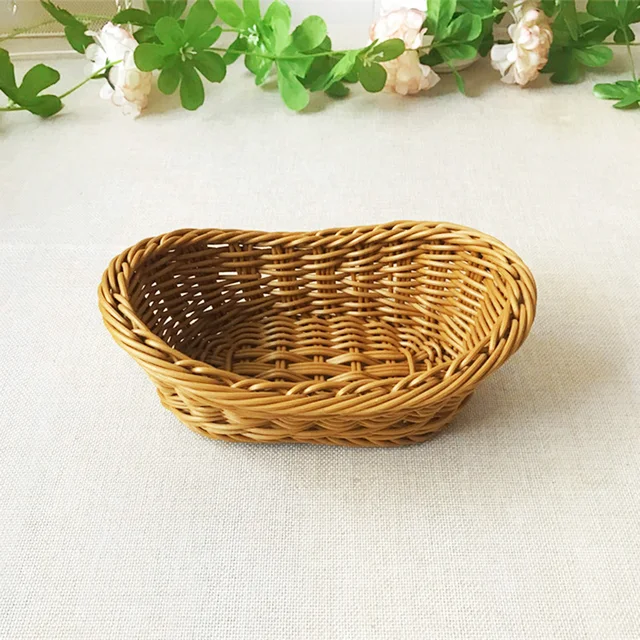 Ovális Ívelt Rattan Fonott Szövött Kosarak Kenyér Gyümölcs Zöldségekhez Étterem Asztali Tárolása - Image 6