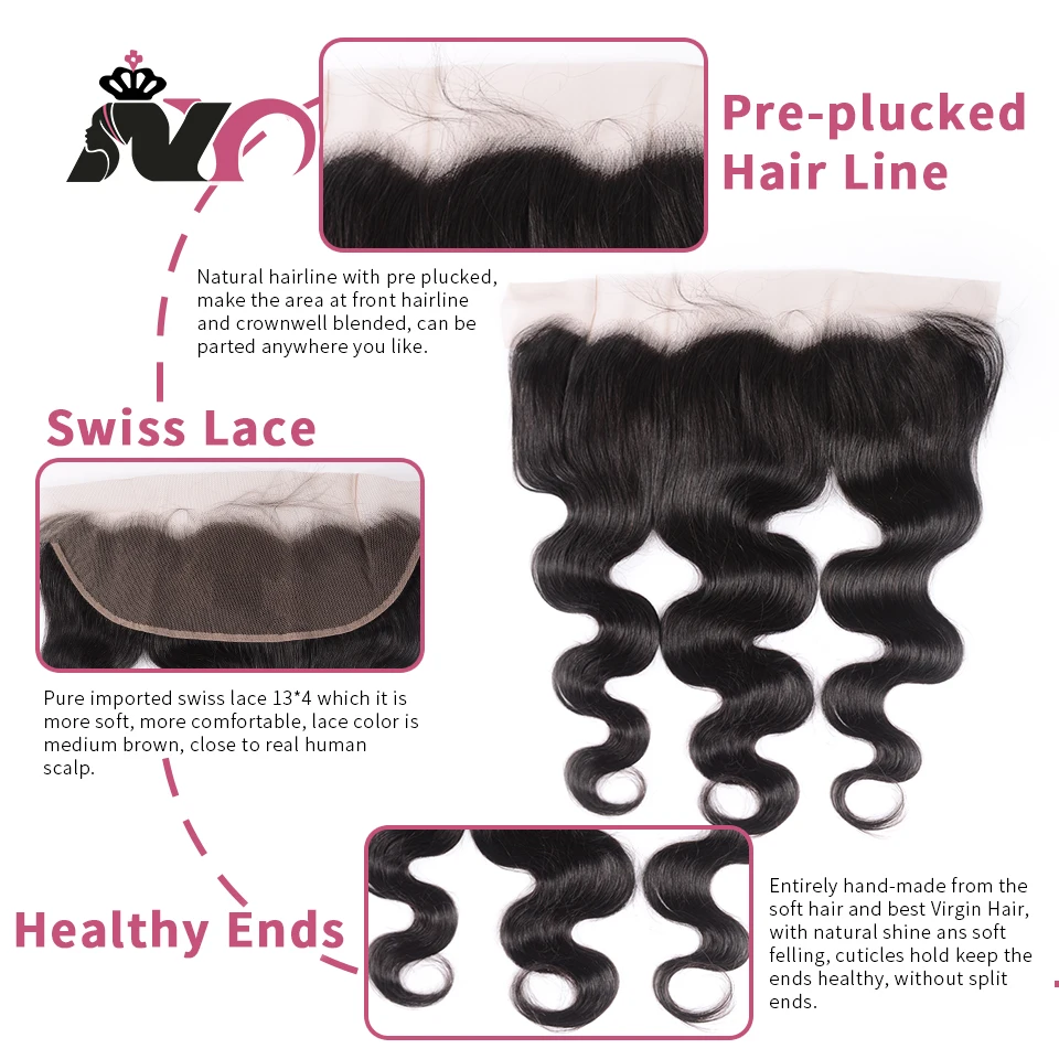 NY Hair Body Wave 3 пучка с фронтальным предварительно сорванным бразильским пучком волос с закрытием человеческих волос Плетение Пучков с фронтальной