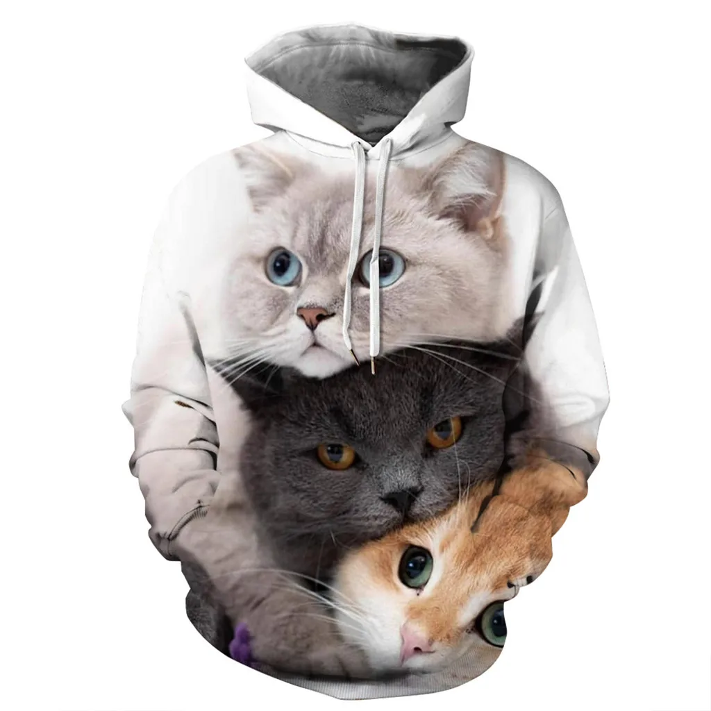 Унисекс, милый кот, 3D принт, толстовки для пар, для женщин, Harajuku, куртки, негабаритных размеров, Мужская толстовка, длинный рукав, с капюшоном, мантия, пуловеры