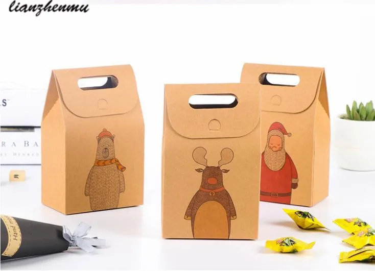 

36pcs Kraft Paper Candy Box Christmas Gift Packaging Handbag Zakka Craft Bakery Cookies Biscuits Package Bags Xmas Party Favors