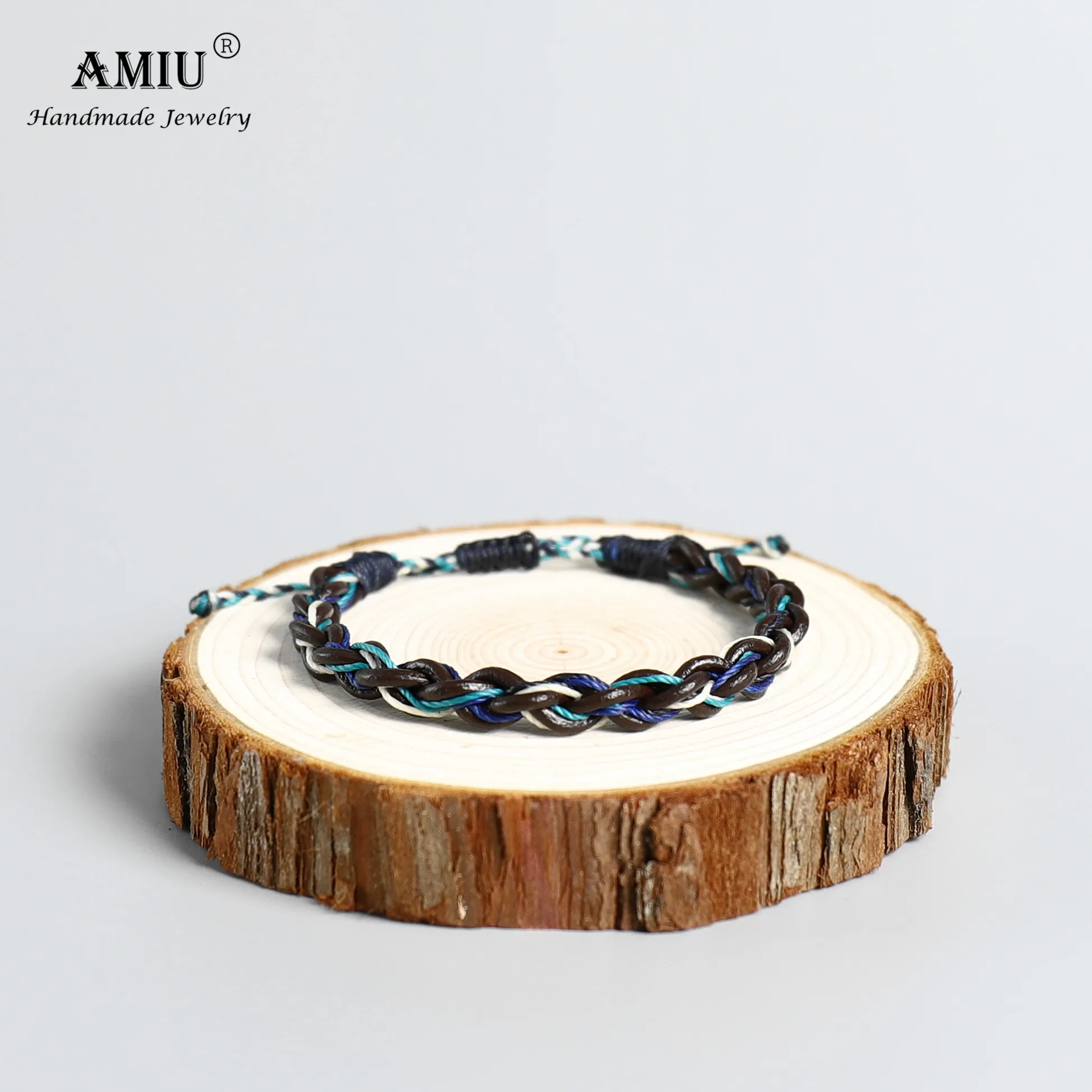 AMIU Handmade Real Leather Waterproof Wax Thread Lucky Rope Bracelet Bangles Women Men Friendship Woven Macrame Bracelets