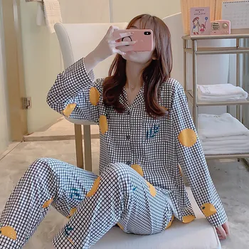 

Autumn Stain women Pajama Sleepwear Sexy Soft cute Cozy Nightgown Pajama Sets Sleep Solid Sleepwear Full Sleeve xxl