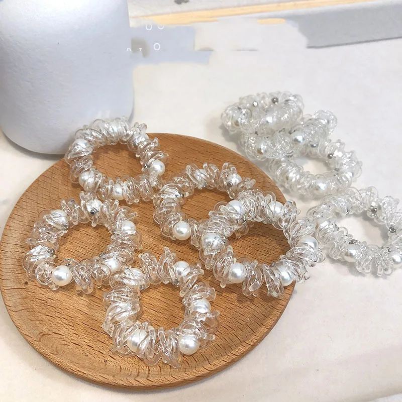 

For Woman Transparent Hair Ties Beads Scrunchies Girls Telephone Wire Elastic Hairband Ponytail Holders Hair Rope accessories