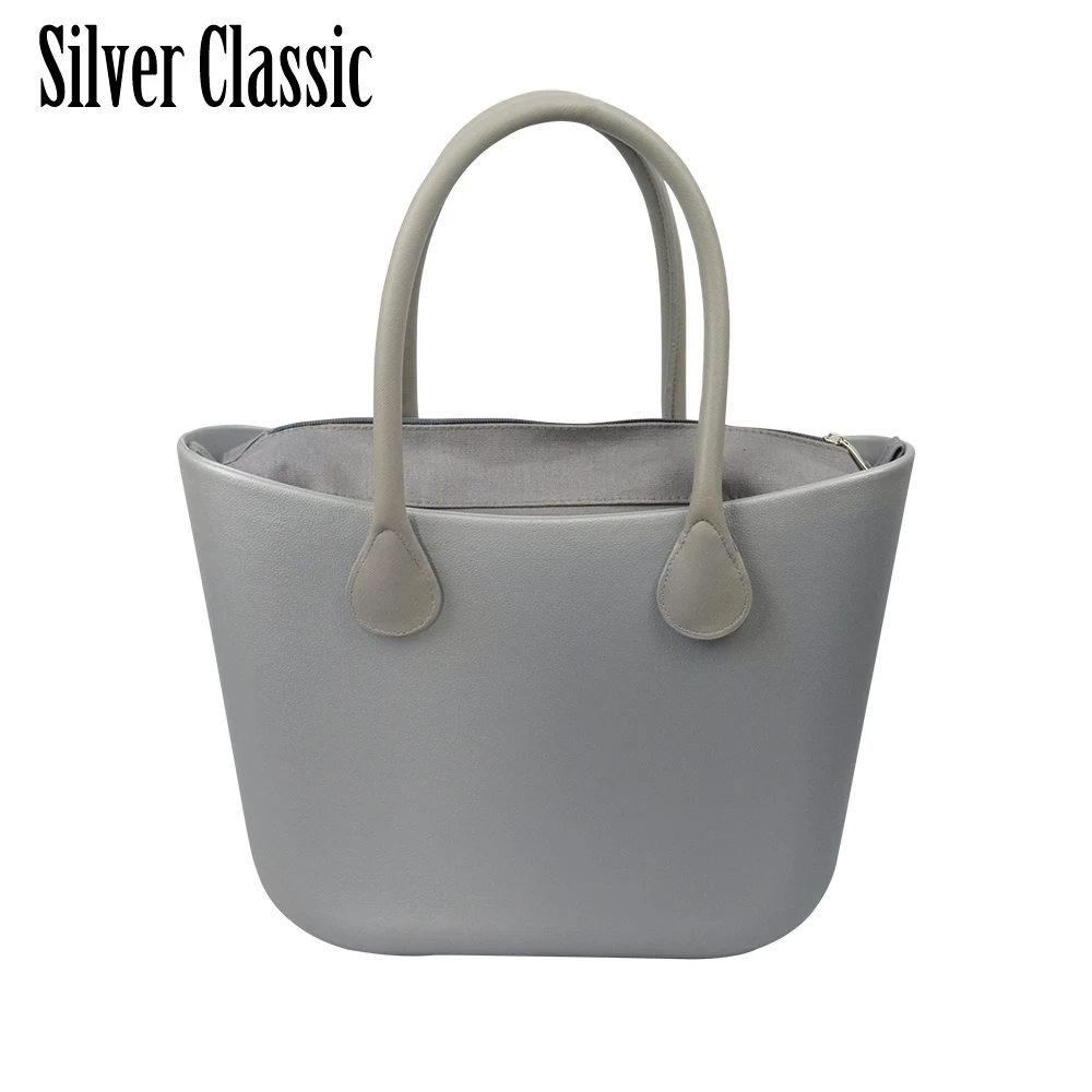 Новинка, TANQU, классическая сумка EVA со вставным внутренним карманом, цветные ручки, EVA, силиконовая резина, водонепроницаемая женская сумка, стиль obag - Цвет: silver