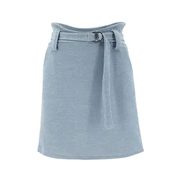 

Brand New Womens High Waist Solid Blue Slim Hip Skirt Bodycon With Belt Short Clubwear Mini Pencil Skirt Hip skirt