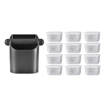 

1 Pcs ABS Coffee Knock Box Espresso Powder Container Knock Box & 12 Pcs Charcoal Water Filters