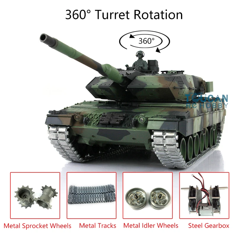 2 4G Heng Long 1/16 TK7.0 обновленный металлический Leopard2A6 RTR RC Танк 3889 Вт/360 ° револьверная