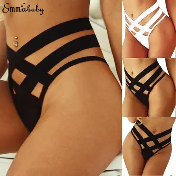 

Sexy Brazilian Bikini Thongs Swim Bottoms Bandage Hollow Swimming G-String Swimsuit for Women Black White Panties