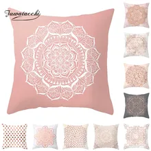 Fuwatacchi Rose Gold Geometric Cushion Cover Flower Decorative Pillows Cover for Home Sofa Bed Polyester Throw Pillowcases 45*45