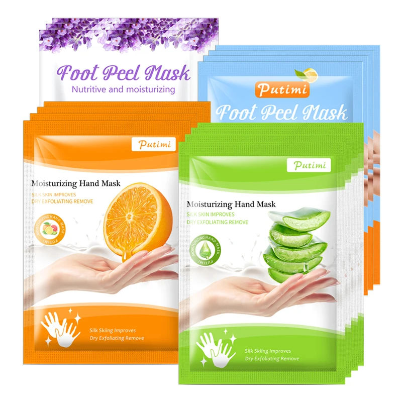 

2Pack Moisturizing Whitening Hand Masks Gloves Anti Rough Skin + 2Pack Peeling Foot Mask Peel Dead Skin Exfoliation Feet Masks