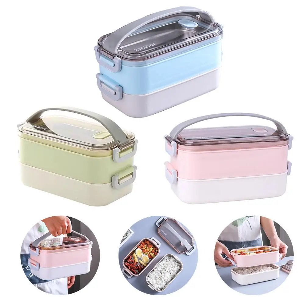 

Lunch Box 304 Stainless Steel 2-tier Food Storage Container With Comfortable Handle Portable Bento Box For Students Workers