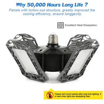 

Folding Four-Leaf Light 360 Degrees LED Garage Light Deformable Ceiling Light Indoor for Garage Workshop AC85V-265V E27/E26