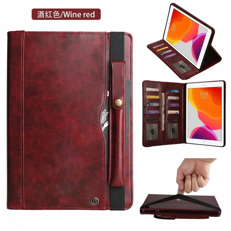 Wine Red Чехол для iPad 10,2 с держателем карандаша для iPad 7го поколения A2200 A2198 A2232 A2197 защитный чехол-кошелек с подставкой+ пленка - Цвет: Wine Red