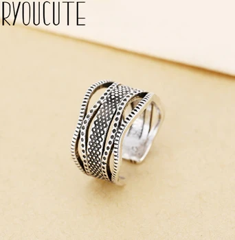 

Exaggerated Retro Silver Color Big Layer Rings For Women Engagement Rings Vintage Thai Silver Jewelry