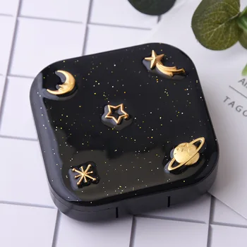 

Best Hot Sale Contact Lens Container Box Moon Star Space Pattern Square Travel Case with Mirror Beauty Tools TK-ing