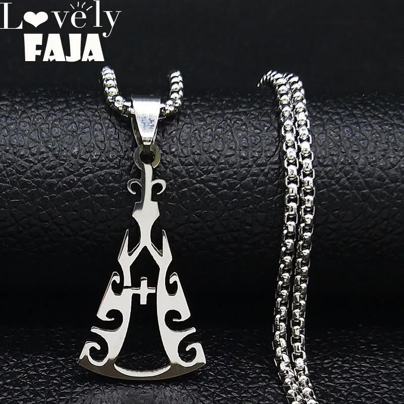 

2019 Triangle Flame Cross Stainless Steel Statement Necklace for Women Silver Color Necklaces Jewelry cadenas mujer N194445
