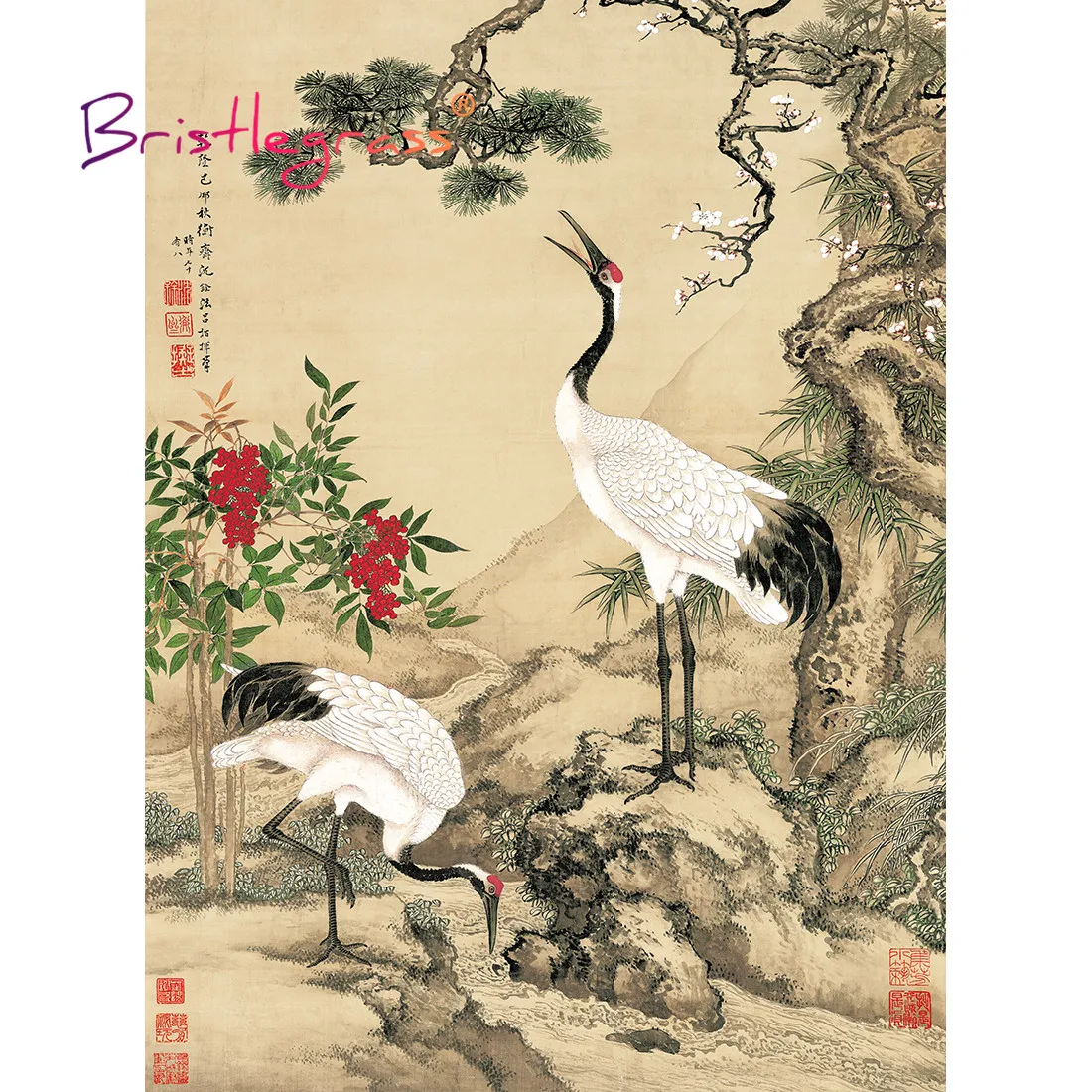 BRISTLEGRASS Wooden Jigsaw Puzzle 500 1000 Piece Pine Plum Blossom Crane Qing Dynasty Chinese Painting Art Educational Toy Decor 4 piece garden lounge set impregnated solid wood pine