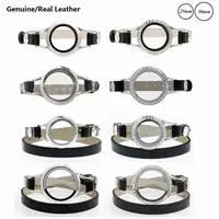 1pc 316L stainless steel floating glass locket with black real leather bracelet 1