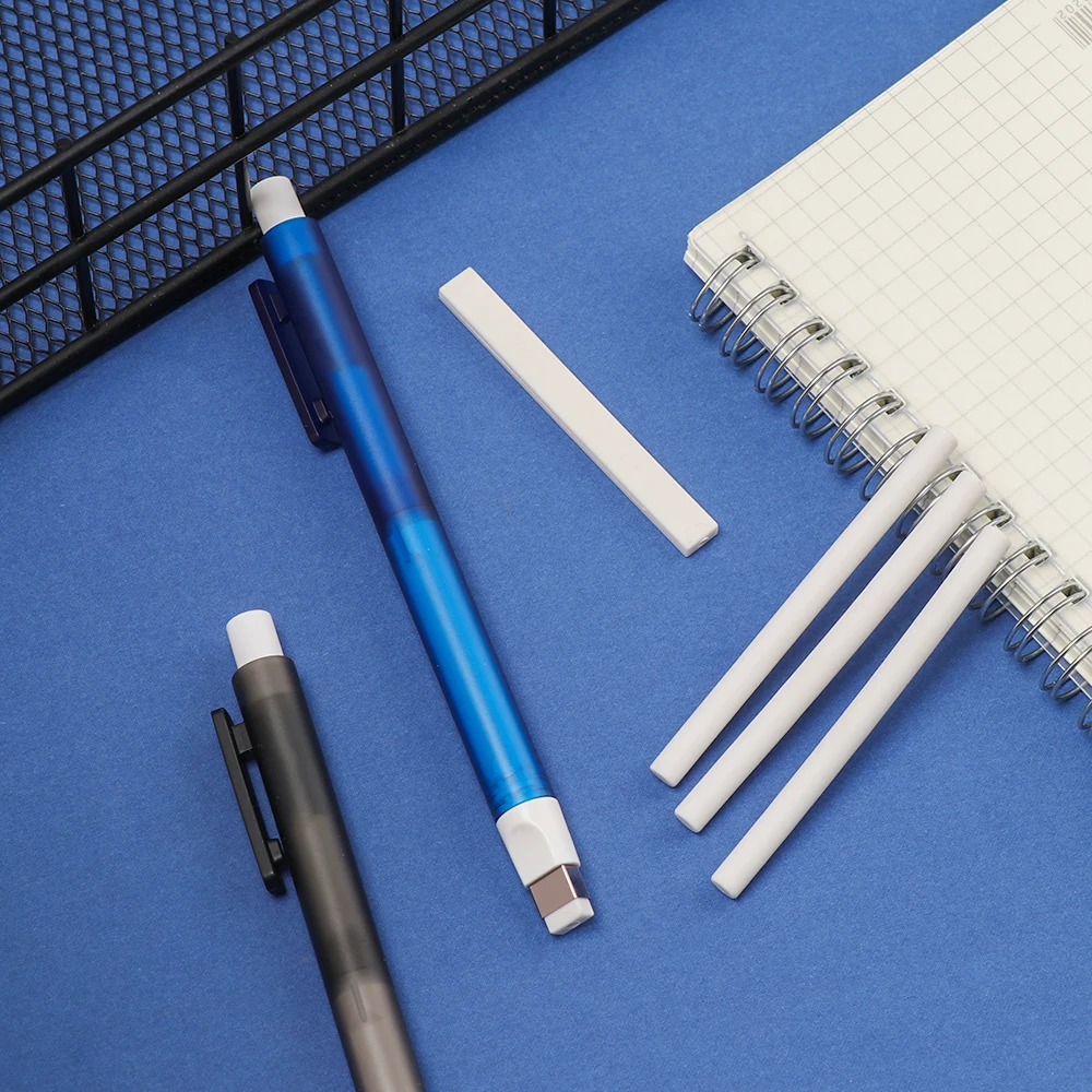Ластик для рисования, набор ластиков, резиновый, синий и белый, в форме ручки, заправка, автоматические телескопические резинки, Канцтовары для обучения, подарки