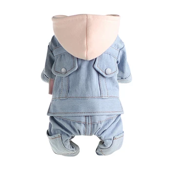 

Pet Thickening 4-legged Warm Denim Coat Winter Cold Weather Costume Small Dogs Fashion Hooded Jacket