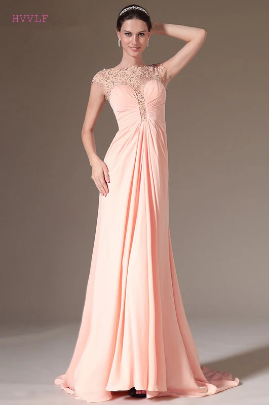 Free-Shipping-Popular-Lace-Top-Cap-Sleeve-Pink-Chiffon-Evening-Dresses