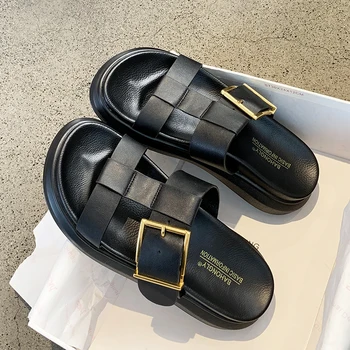 

Woman Slippers Flower Platform Big Buckle Ethnic Flat Shoes Woman Comfortable Casual Fashion Sandals Female 2020 Summer New Hot