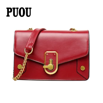 

2020 new Fashion Leather Women Bag Brand Woman's Shoulder Bag Vintage Turn Buckle Women Messenger Bag Golden Chains Flap Bag