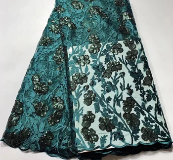 

(5yards/lot ) 2019 New High quality emerald green African tulle lace French net lace fabric with Sequins for party FLL4375