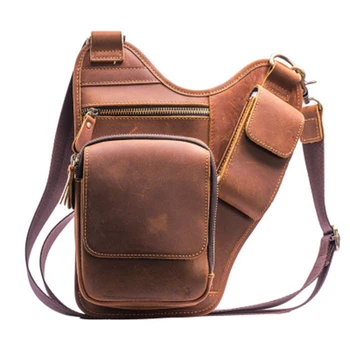 

Men Messenger Bum Waist Pack Bag Crazy Horse Cowhide Retro Multi-function Pouch Genuine Leather Shoulder Crossbody Fanny Bag
