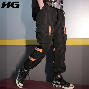 

HG Cargo Pants Women Casual Joggers Black Elastic Waist Female Trousers Leisure Korean Style Ladies Pants Beam Foot ZYQ1391