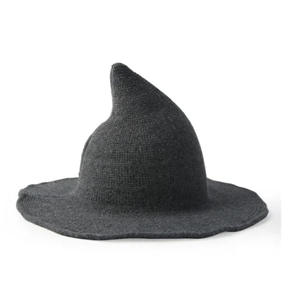DarkGray Modern Witch Hat Made From High Quality Sheep Wool Halloween Party Witch Hats US - Цвет: DarkGray