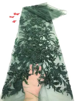 

Latest French Nigerian Lace Fabrics 2020 High Quality green Lace African Lace Fabric with beads For Wedding Tulle Lace Material