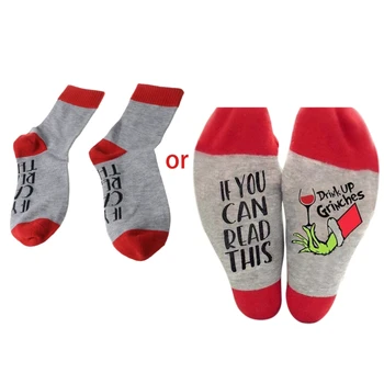 

Women Men Christmas Novelty Funny Crew Socks Drink Up Grinches If You Can Read This Letter Printed Mid Tube Hoseiry Holiday Gift