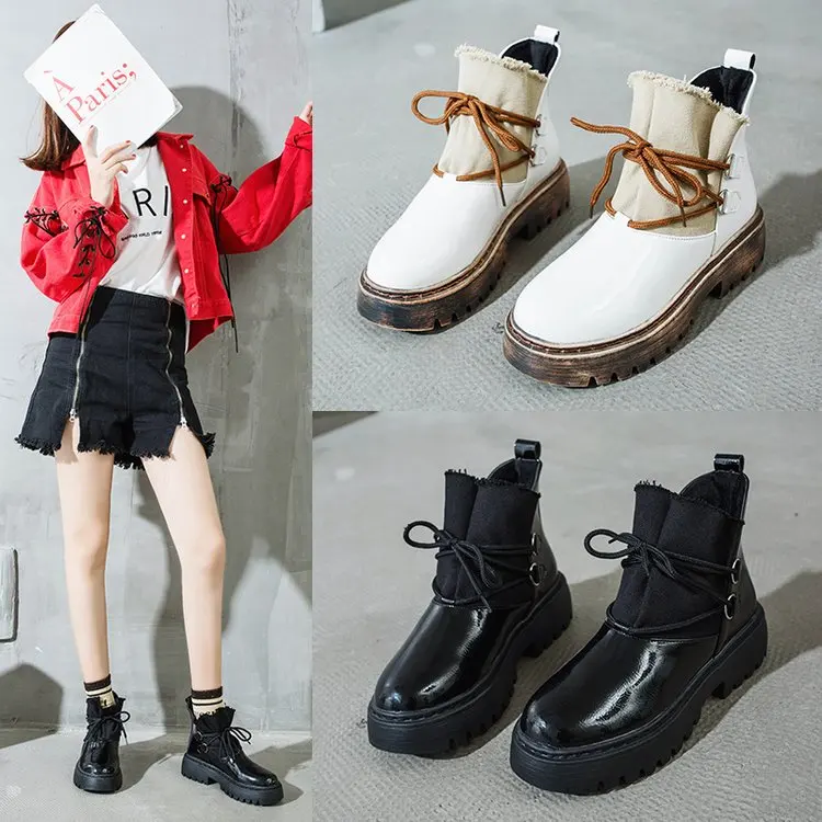 Winter Women ankle Martin boots women Casual lace-up mid heels platform Round Toe Comfort warm snow boots women shoes mujer X830