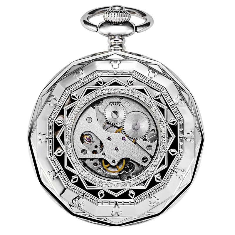 Orologio Da Tasca Meccanico Uomo – Design Scoperto Con Catena, Quadrante Romano E Carica Manuale